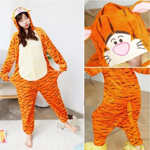 Homewear Kigurumi Tiger Onesie Onepiece Long Sleeve Hooded Animal Pajamas Women Flannel Warm Onesies For Adults