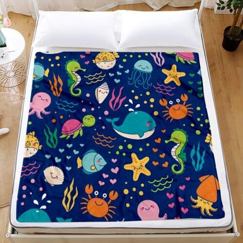 Crab/Hippocampus/Fish/Octopus/Starfish Flannel Blanket 3D Print Ocean Animals Fleece Blanket For Bedroom Home Throw Blanket
