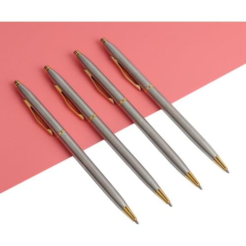 4PCS/LOT GENKKY Classic High quality spin pen Stainless steel rod rotating Metal ballpoint Pen Stationery Ballpens writing 0.7mm