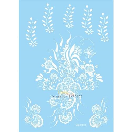 Exquisite Waterproof Henna Tattoo White Flower Decals Design Body Back Art Temporary Tattoo Stickers For Women Wedding HM-LS1013
