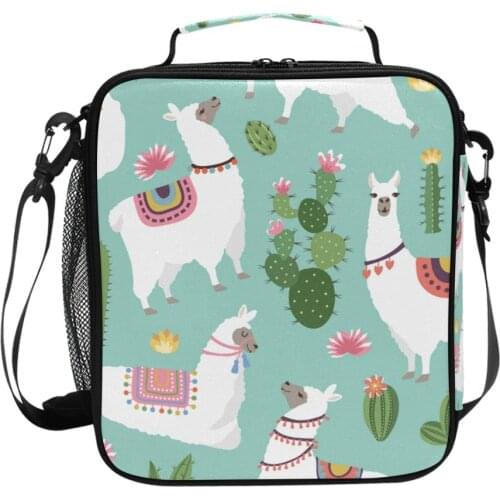 Llama And Cactus Pattern Cooler Lunch Box Portable Insulated Lunch Bag Thermal Food Picnic Travel Convenient Lunch Bags For kids