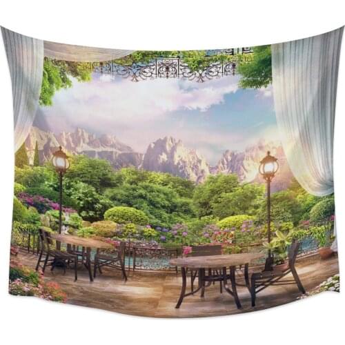 Balcony Terrace Table Flowers Wall Tapestry Cover Beach Towel Picnic Yoga Mat Home Decoration