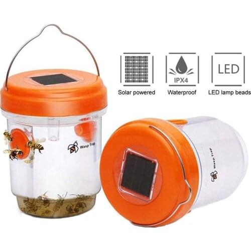 Outdoor Garden Solar Power Hanging Bee Catcher Reusable Trap Stainless Steel with LED Light Beekeeping Supplies Tools Garden