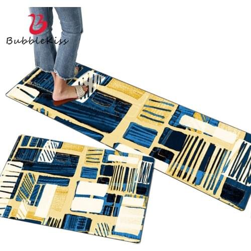Bubble Kiss PVC Oil-Proof Kitchen Mat Painted Stripes Pattern Floor Mats Home Decor Non-Slip Foot Pads Waterproof Long Carpet