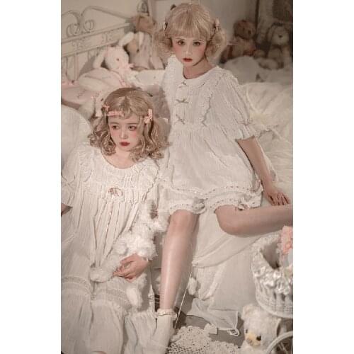 Cute Womens Sleepwear Princess Dress Vintage White Mesh Embroidery V Neck Nightgown.Lady Girl‘s Royal Style Nightdress Nightie