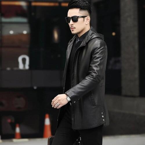 Jackets Leather New Men Remove Hooded The First Layer Sheepskin Medium Length Down Jacket Casual Genuine Windbreaker Coat L 4XL