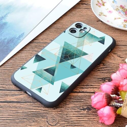 For iPhone Geometric Triangle Compilation In Teal Aqua And Rose Gold Print Soft Matt Apple iPhone Case