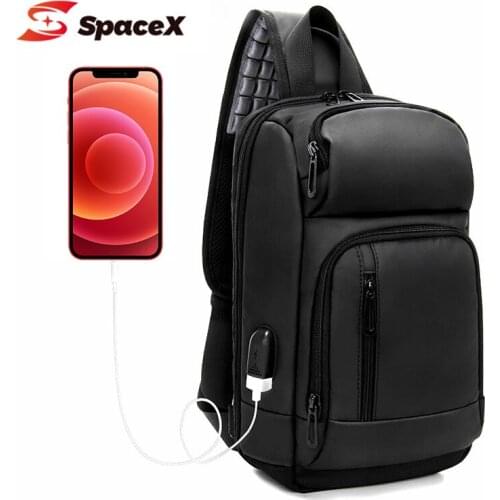 2020 New Chest Bag Mens Waterproof USB Charging PU Crossbody Bag Multifunction Travel Anti-theft Shoulder Sling Bag For Male