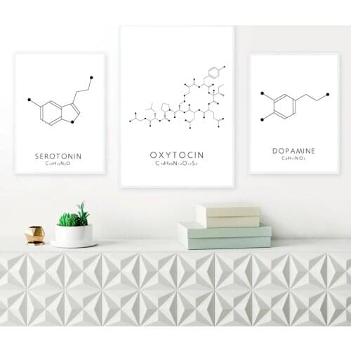 Molecule Serotonin Wall Art Canvas Poster Print Oxytocin & Dopamine Painting Molecular Structure Picture Chemistry Science Decor