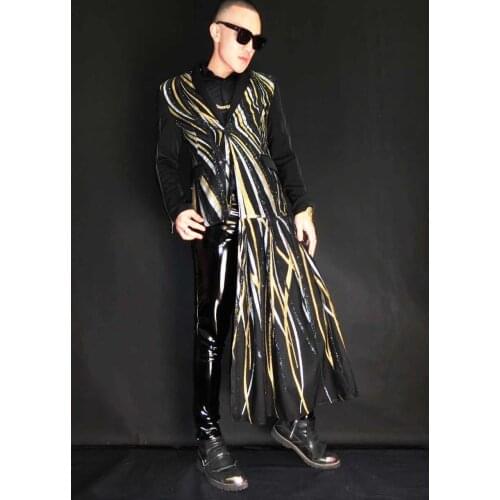 Novelty personality Nightclub Male singer dj Show stage Show performance slim suit long skirt suit costumes