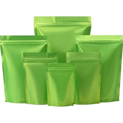 Wholesale 100pcs Matte Green Aluminum Foil Zip-Lock Pack Bag Dried Flower Fruits Ground Coffee Snack Gifts Heat Sealing Bags