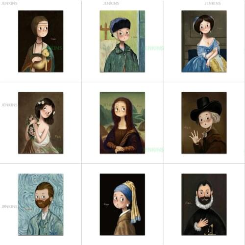 Van Gogh Posters and Prints Famous Cartoon Funny Mona Lisa Canvas Painting Wall Art Pictures for Children House Home Decoration