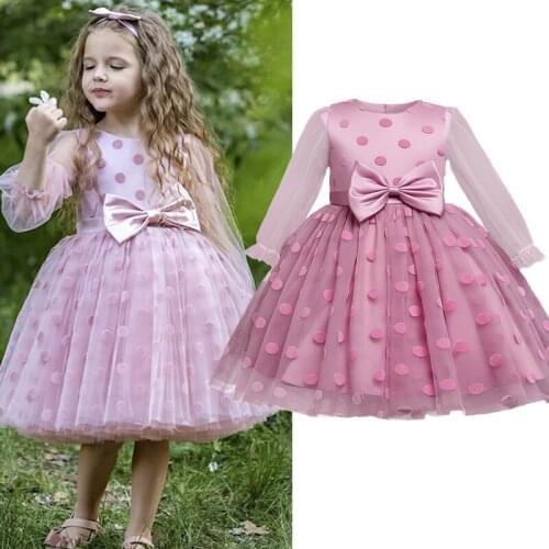 Bridesmaid Dresses for Weddings Baby Girl Dots Vestidos Sheer Ball Gown Kid Formal Costume Christmas Tutu Dress Girl Clothing