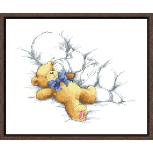 The baby asleep (2) cross stitch package kids bear people 18ct 14ct 11ct cloth cotton thread embroidery DIY handmade needlework