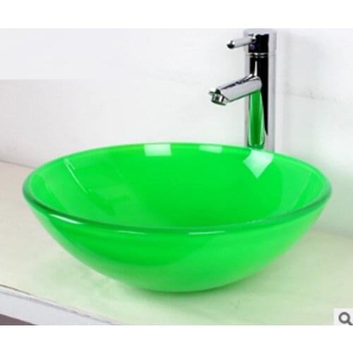 Toughened Glass Washbasin Bathroom Art Bathroom Washbasin Glass Sink green color round tempered glass sink