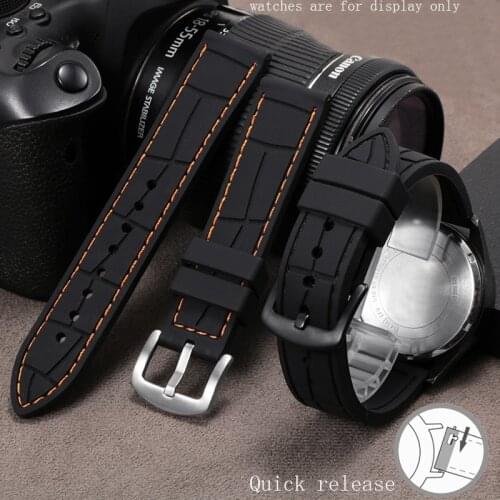 Soft Silicone Watchbands 20 22 24 26mm Black With Blue Yellow Line Strap For Males And Females Rubber Watch Chain