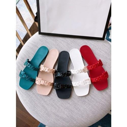 2021 Summer New Double Chain G style Sandals PVC Plastic Beach Gel Shoes Casual Flat Waterproof Slipper