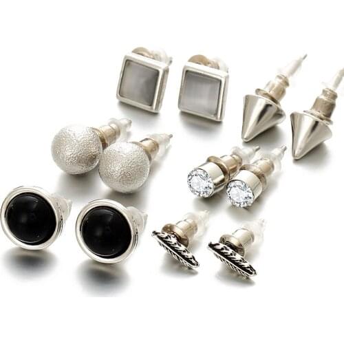 2018 NEW Wholesale Gold Lovely Heart Black White Stripe Stud Earrings Mixed Leaf Earring Sets For Teen Girl 6 Pairs Jewelry