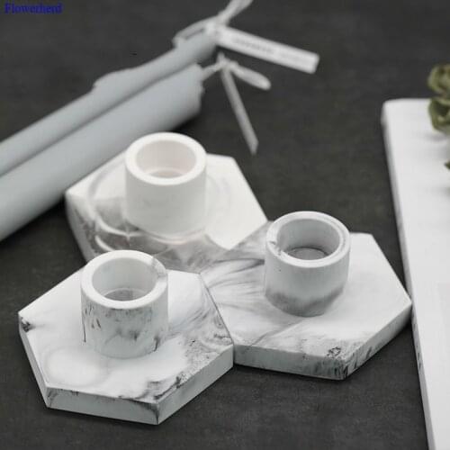 Hexagonal Candle Holder Marble Candlestick DIY Scented Candle Plaster Candle Holder Silicone Mold Chocolate Mold Fondant Tools
