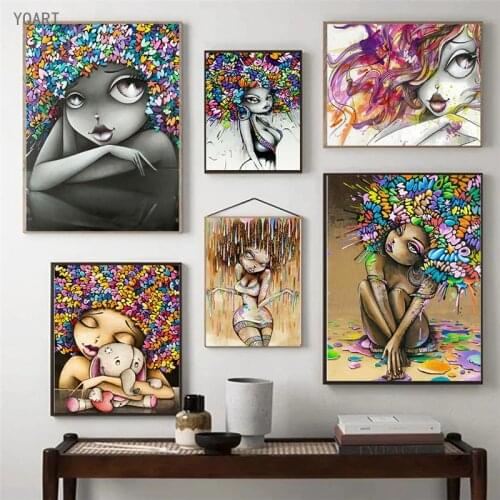 Modern Street Art Abstract Girl Wall Pictures Posters and Prints Graffiti Art Canvas Canvas Paintings for Home Living Room Decor