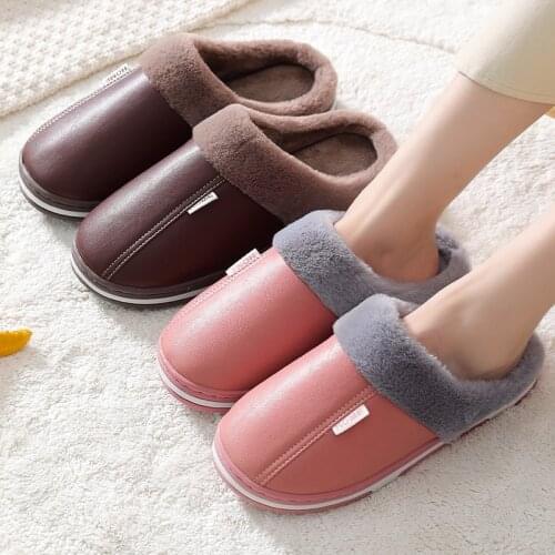 Men and Women Couple Autumn and Winter Home Slippers Solid Color Indoor Warm Cotton Slippers Female Non-Slip Warm Shoes