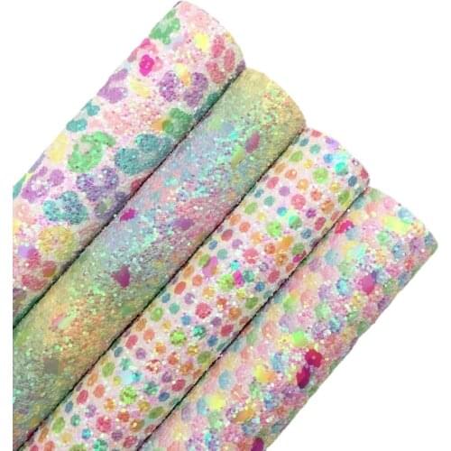 Candy Colors Polka Dots Stripes Leopard Printed Unicorn Chunky Glitter Vinyl Fabric Sheet Felt Backing Leather A4 SIZE R113A