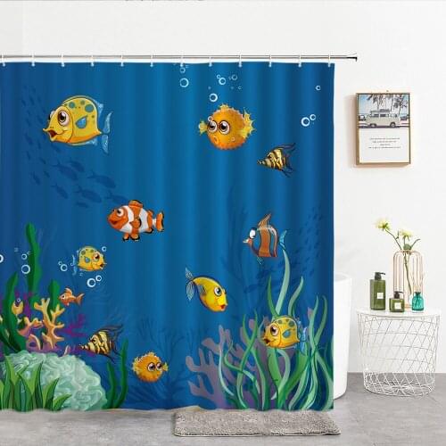 Beautiful ocean world small fish squid dreamy shower curtain waterproof bathroom decoration home furnishing