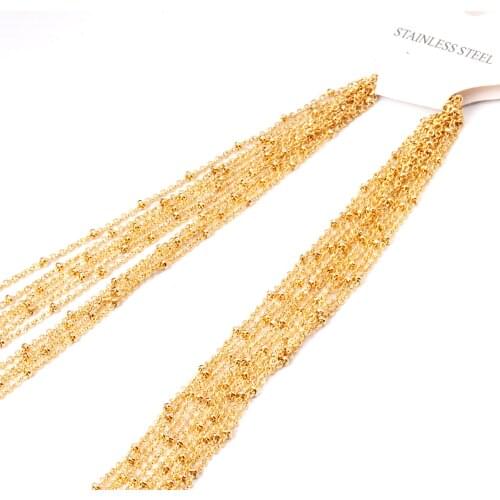 ASON Stainless Steel 2mm Rolo Link Beaded Chains Necklaces For Women Wholesale Gold Rose Black Silver Color Long Chains Necklace