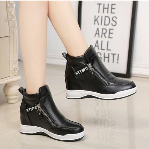 Hidden Heel White Shoes Female 2021 Autumn and Winter New All-Matching Slimming Fleece-Lined Casual Student High-Top Shoes