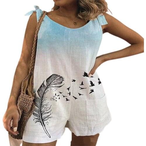 Women 2021 Summer Tanks Jumpsuits Fashion Short Rompers Casual Sleeveless Playsuit Holiday Beach Floral Print Overalls M-3XL