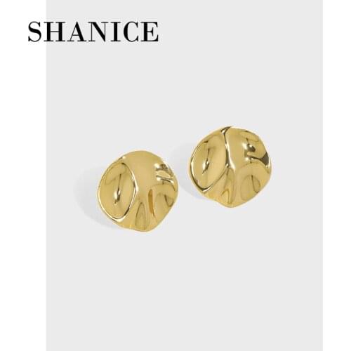 SHANICE Sterling Silver 925 Stud Earrings Gift For Womens Geometric irregular concave-convex smooth Fine Jewelry Pendiente