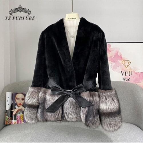 Winter Warm Natural Real Mink Fur Womens Short Coat With Silver Fox Skirt Popular Girls' Fashionable Luxury Outerwear MKW-397