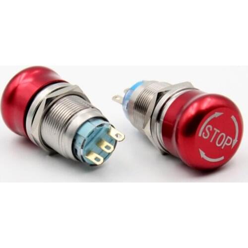 1pcs 19mm STOP Pattern Waterproof Flat Round Stainless Steel Metal Emergency Stop Button Switch Push Lock Turn Reset Colour Red