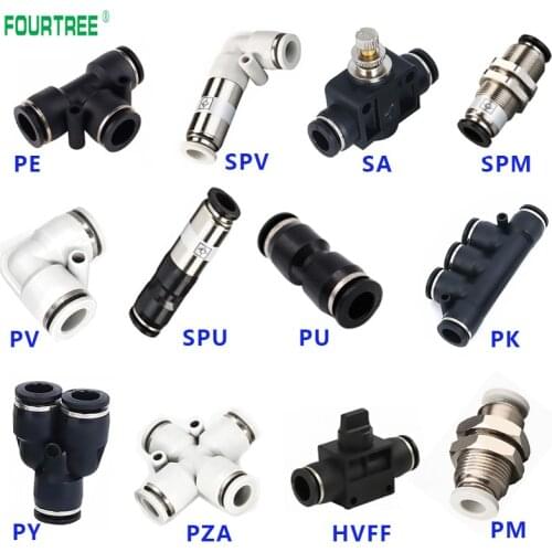 1Pcs Fine Pneumatic Fittings Compressor Accessories Air Quick Pipe Connectors Spare Parts PU PV PY PE SA OD 4 6 8 10 12 14 16mm