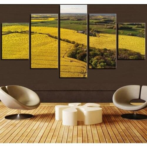 5 Pieces Farm Grassland Wallpapers Landscape Canvas Posters for Living Room Decor Improvement Yellow and Green Art Painting