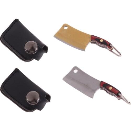 5cm Mini Cute Stainless Steel Butcher Knife Pendant Necklace Keychain With Cover Jewelry Gift