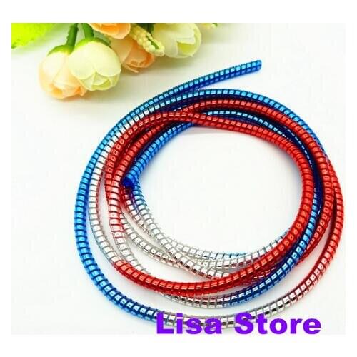 50pcs Plating Sequins 15 colors 140cm Spiral Cord Protectors for iPhone Samsung Cell Phone Tablet Charger Cables Earphone Cords