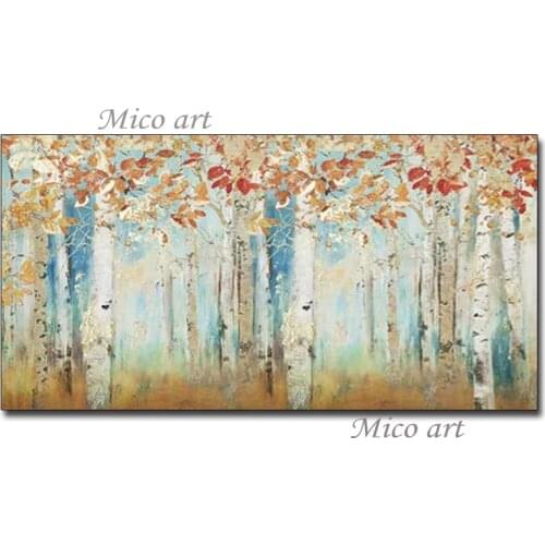 Birch Tree Art Real Handmade Abstract Forest Landscape Oil Painting Unframed Artwork Picture Canvas Wall Art For Living Room