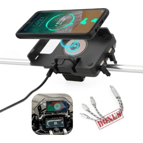 Motorcycle GPS mobile phone holder wireless/USB fast charger For BMW R1200GS R1250GS F700GS F800GS F750GS F850GS CRF1000L 12MM