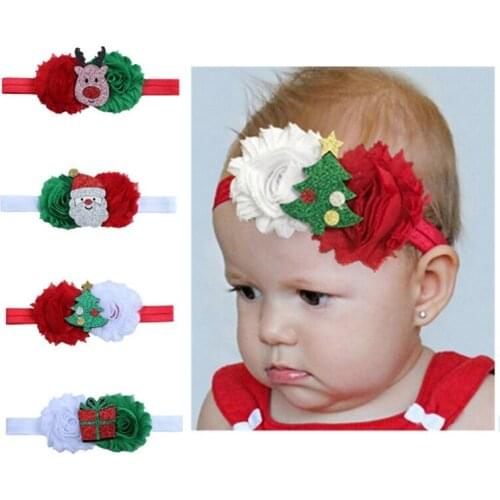 Childrens Christmas Chic Flower Stitching Cartoon Pattern Elastic Headband Baby Girl Boy New Year Party Hair Accessories