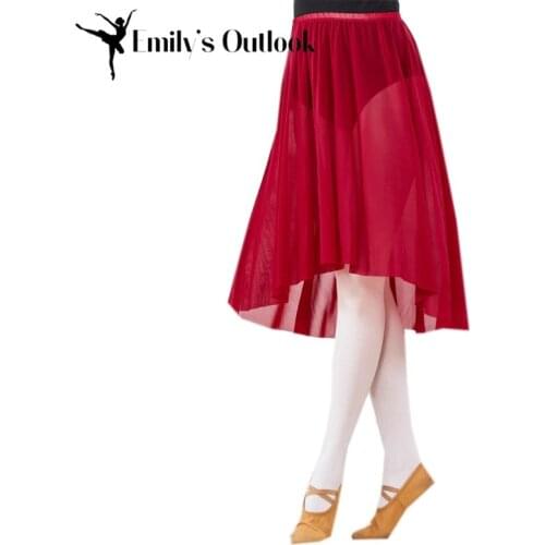 Womens Elastic Waist Ballet Mesh Tulle Midi Skirt Sexy Transparent Solid Sheer Skirt Flowy Dancer Basic Wear Black