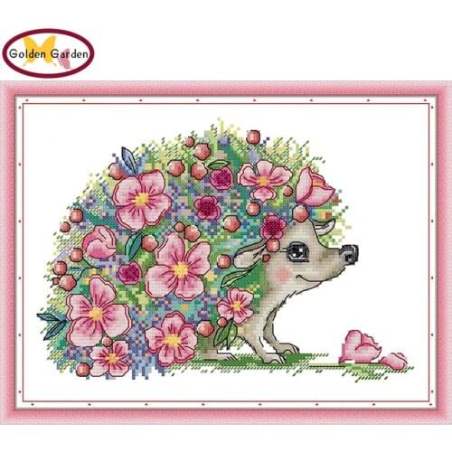 GG Beautiful Hedgehog Stamped Cross Stitch Painting Embroidery Needlework Set JoySunday 14CT Counted Cross Stitch for Home Decor