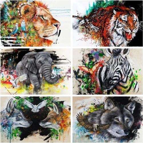 Graffiti Tiger Lion Elephant Giraffe Painting Abstract Animal Canvas Prints Modern Wall Art Decoration for Living Room Cuadros