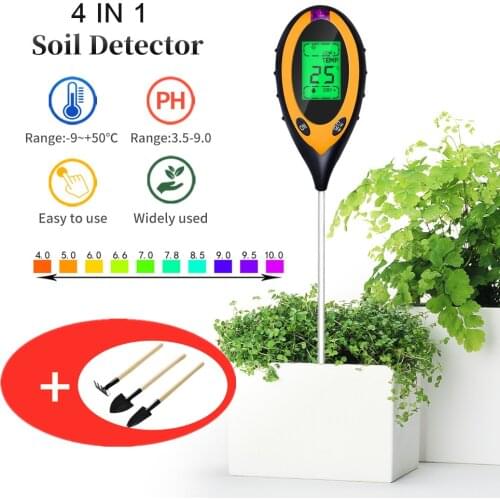 4 In 1 Soil PH Meter Digital Temperature Solar Moisture PH Acidity Garden Soil Tester Professional LCD Display 40%off