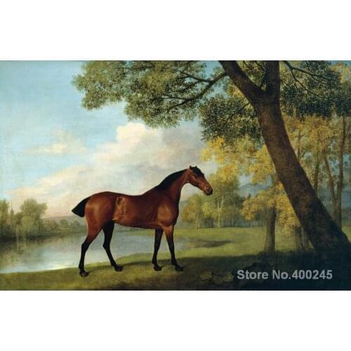Classic oil paintings Bay Hunter by a Lake George Stubbs Arts Canvas reproduction High quality Hand painted