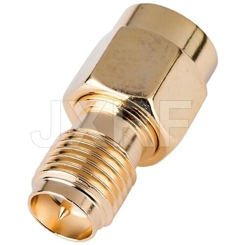 JXRF Coaxial Coax Adapter SMA Male Plug to RP-SMA Female Jack Straight Gilded SMA to RP SMA Connector