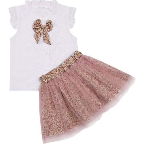 Toddler Kid Girls Summer Clothes Sets Sleeveless Lace Bowknot Blouse Shirt Leopard Mesh Skirts Outfits Set 1-6 Years