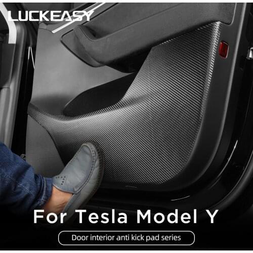 LUCKEASY for Tesla Model Y 2020 2021 Car door Glove box Under Dashboard Anti Kick Pad Side Edge Film Protector Stickers