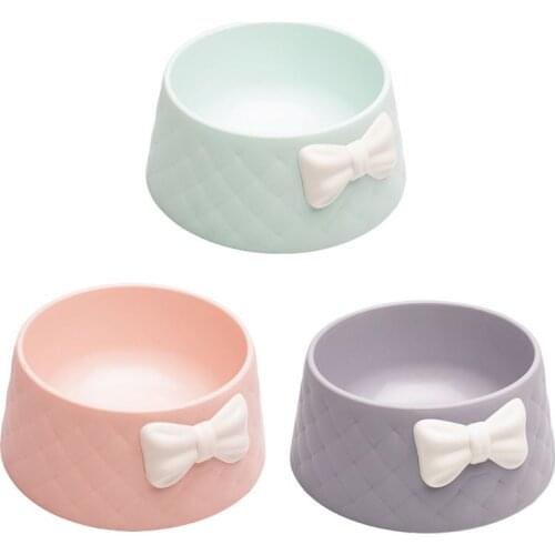 Cute Pet Feeder Rhombus Texture Bow-knot Candy Color Small Dog Cats Bowl