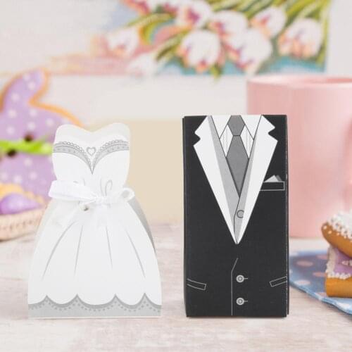 Fashion 50pcs Wedding Favors Bride Groom Dress Candy Boxes Beautiful DIY Fine Workmanship Event Party Decor Supply Present
